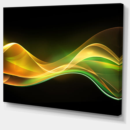 3D Gold Green Wave Design - Abstract Digital Art Canvas Print