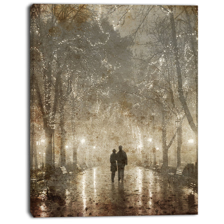 Couple Walking in Night Lights - Landscape Photography Canvas Print