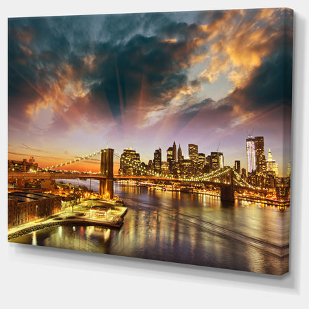 Manhattan at Winter Sunset - Cityscape Photo Canvas Print