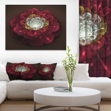 Red Fractal Flower with White - Floral Digital Art Canvas Print