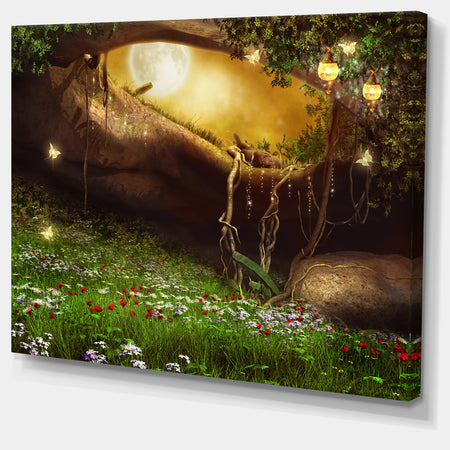 Enchanted Cave with Flowers - Landscape Digital Canvas Print