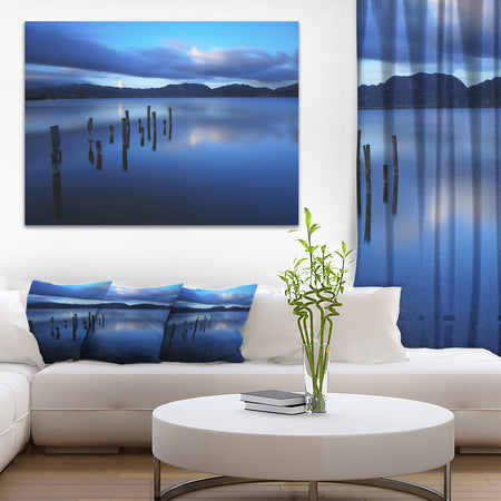 Dark Blue Sea with Pier Remains - Seascape Photo Canvas Print