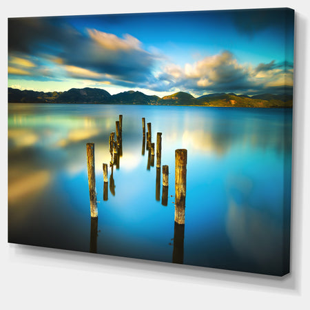 Cloudy Lake with Broken Pier - Seascape Photo Canvas Print