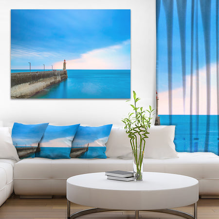 Pier and Lightour in Sunset - Seascape Photo Canvas Print