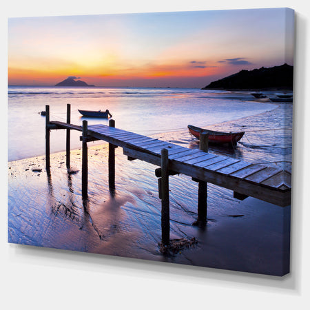 Old Wooden Pier at Sunset - Seascape Photo Canvas Print