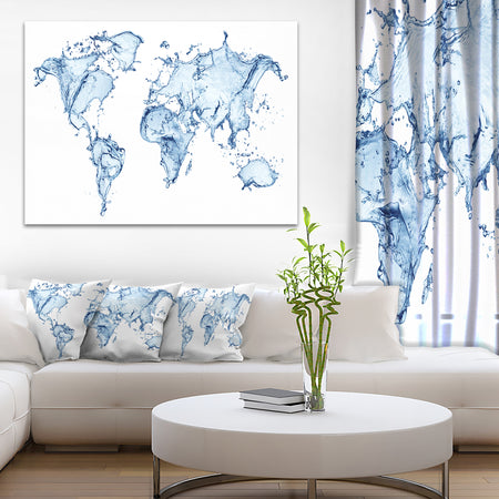 World Map Water Splash - Map Digital Art Canvas Print