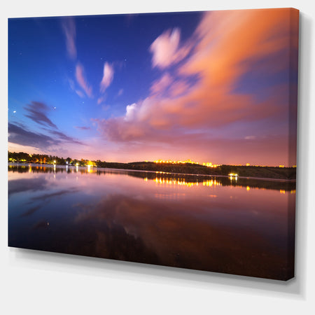 Night Sky Over River with Clouds - Modern Photo Canvas Print