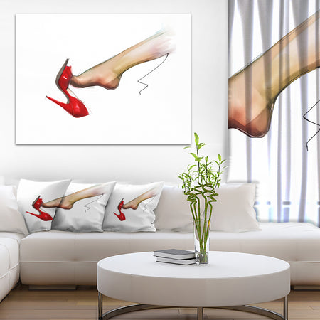 Leg Wearing High Heel Red Shoe - Portrait Digital Art Canvas Print