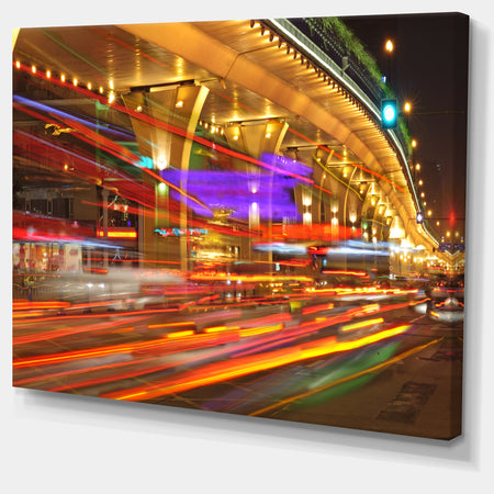 Colorful Traffic Trails in City - Cityscape Photo Canvas Print