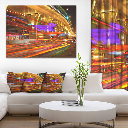 Colorful Traffic Trails in City - Cityscape Photo Canvas Print