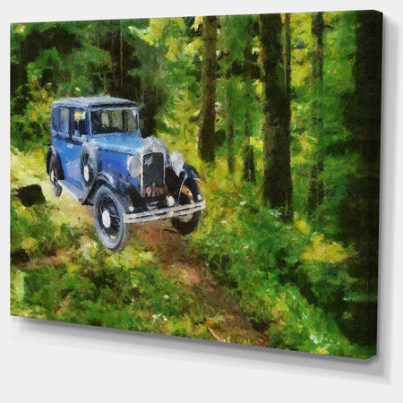 Blue Vintage Car Oil Painting - Canvas Print