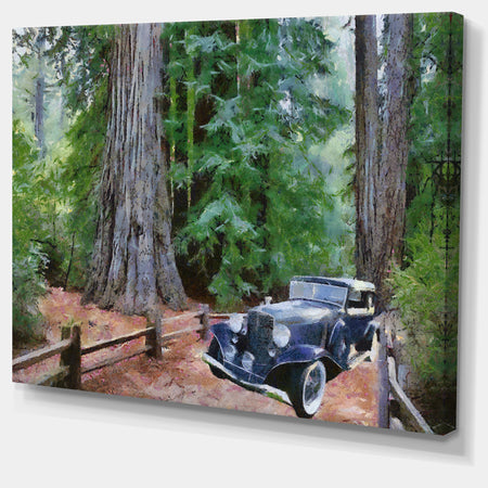 Vintage Car in Forest - Landscape Painting Canvas Print