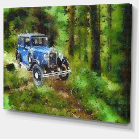 Dark Blue Vintage Car Oil Painting - Car Painting Canvas Print