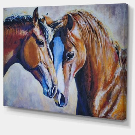 Brown Amorous Horses - Animal Painting Canvas Print