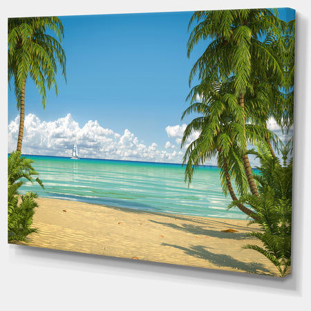 Palms at Caribbean Beach - Seashore Photo Canvas Art Print