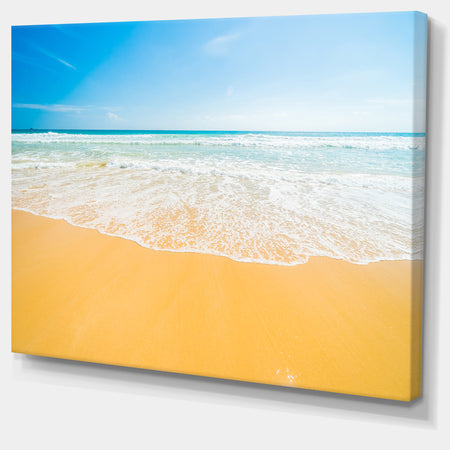 Long Waves on Sand under Blue Sky - Seashore Canvas Wall Artwork
