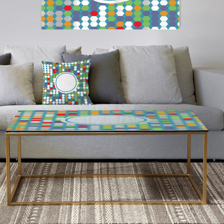 Colored Hexagons On Blue - Metal Modern Coffee Table