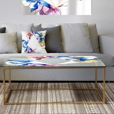 Efflorescent Gold Blue 1 - Metal Traditional Coffee Table
