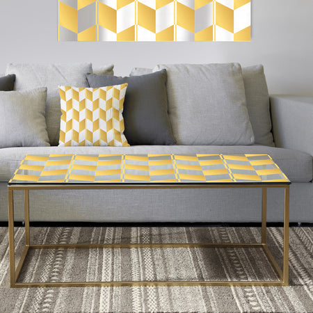 Gold and White Geometric Pattern I - Metal Glam Coffee Table