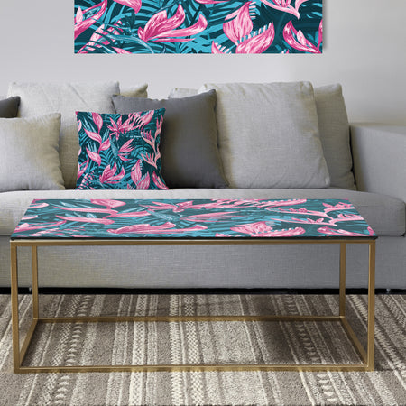 Handdrawn Tropical Flowers - Metal Glam Coffee Table