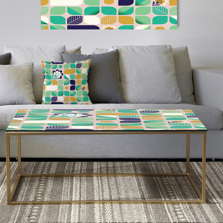 geometric pattern with leaves and flowers - Metal Glam Coffee Table