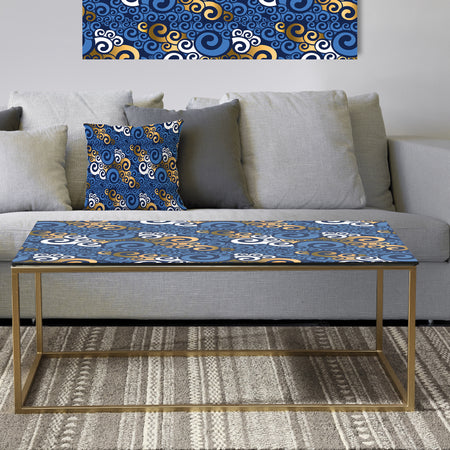 Retro Luxury Waves In Gold and Blue III - Metal Glam Coffee Table