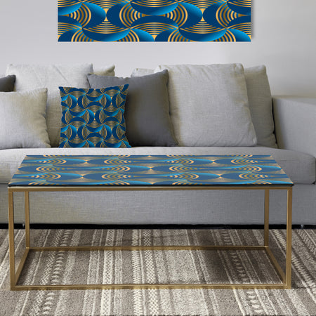 Geometric abstract waves in gold and marine blue - Metal Glam Coffee Table