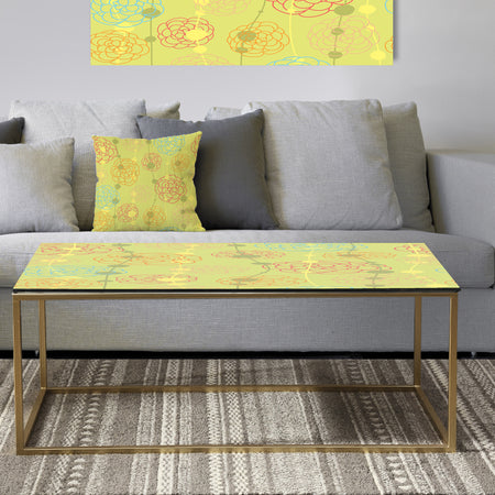 Retro Handdrawn Flowers On Green Background - Metal Glam Coffee Table