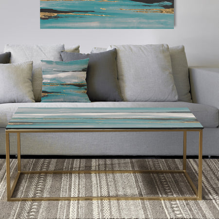 Glam Teal Watercolor I - Metal Glam Coffee Table