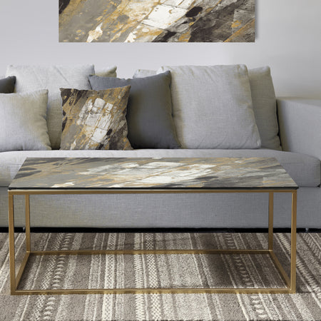 Gold, Black and White Hanpainted Abstract - Metal Traditional Coffee Table