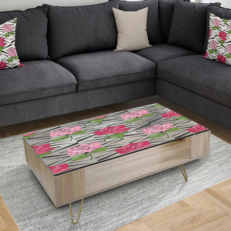 Retro Pink and Red Roses - Traditional Coffee Table