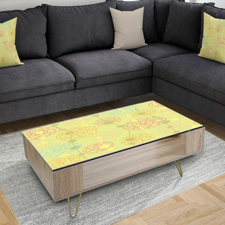 Retro Handdrawn Flowers On Green Background - Glam Coffee Table