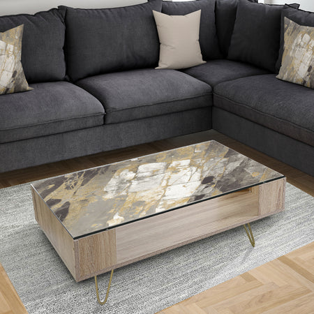 Gold, Black and White Hanpainted Abstract - Traditional Coffee Table