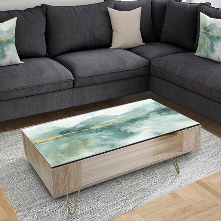 Blue Watercolor Impression with Gold - Traditional Coffee Table