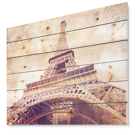 Paris Paris Eiffel TowerParis Postcard Design - Cityscape Print on Natural Pine Wood