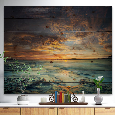 The Tanah Lot Temple In Bali Island - Modern Beach Print on Natural Pine Wood