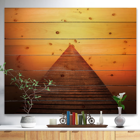 Old Wooden Bridge into Infinity Sea - Pier Seascape Print on Natural Pine Wood
