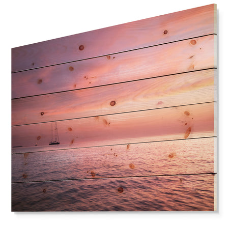 Reddish Serene Maldives Seashore - Seascape Print on Natural Pine Wood