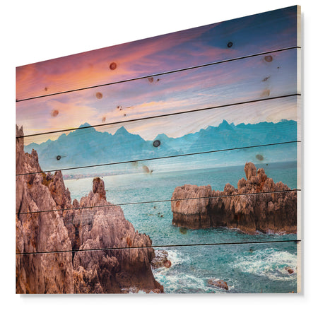 Sunrise on Barbor Milazzo Panorama - Landscape Print on Natural Pine Wood