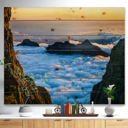 Gran Canaria Sunset over Clouds - Seashore Print on Natural Pine Wood