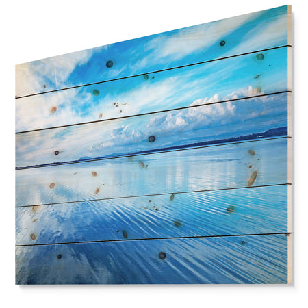 Sunset Blue Panoramic Landscape - Landscape Print on Natural Pine Wood