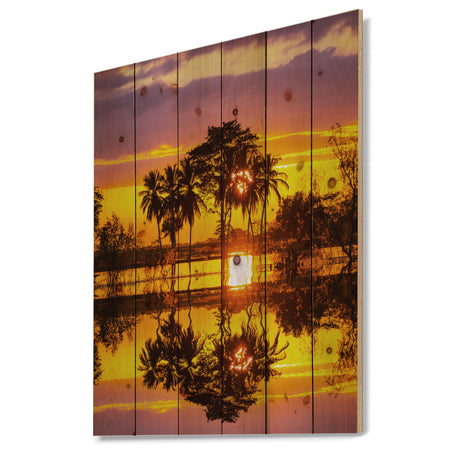 Trees Mirrored in Flooded Waters - Landscape Print on Natural Pine Wood