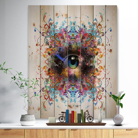 Magic Eye with Flowers - Animal Print on Natural Pine Wood