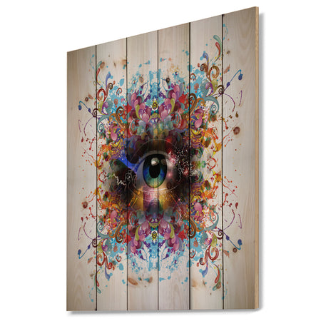 Magic Eye with Flowers - Animal Print on Natural Pine Wood