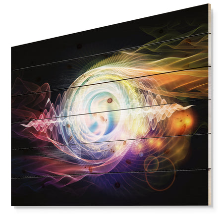 Bright Wave Particle in Air on Black - Large Abstract Print on Natural Pine Wood