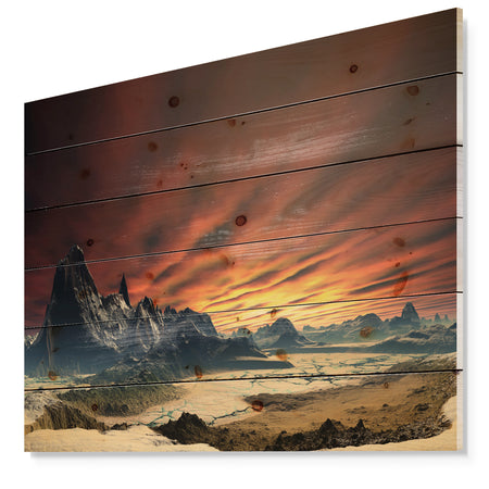 Beautiful Alien Planet Traos - Landscape Print on Natural Pine Wood
