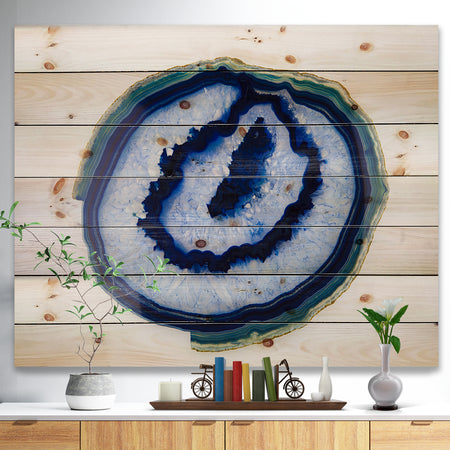 Slice of Beautiful Blue Agate - Abstract Print on Natural Pine Wood Print