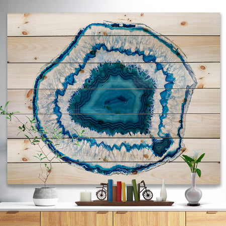 Blue Agate Crystal - Abstract Print on Natural Pine Wood