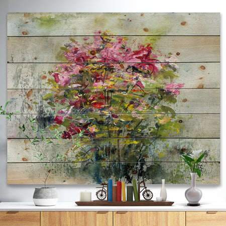 Bouquets Of Roses Painting Art - Floral Print on Natural Pine Wood