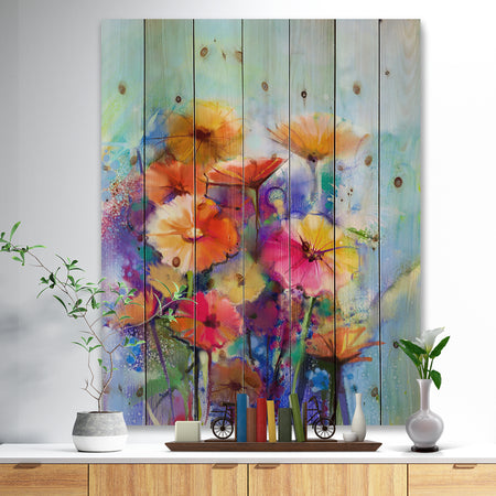 Abstract Floral Watercolor Painting - Floral Print on Natural Pine Wood